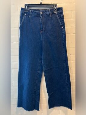 Oat New York Wide Leg Ankle Jeans Women's 10/30 Dark Wash Raw Hem Utility Pocket